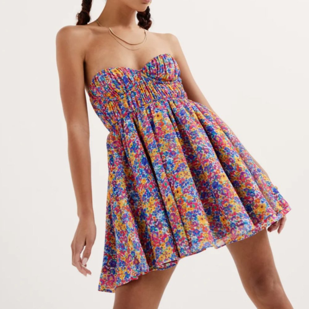 NWT For Love & Lemons Sasha Strapless Mini Dress | XS